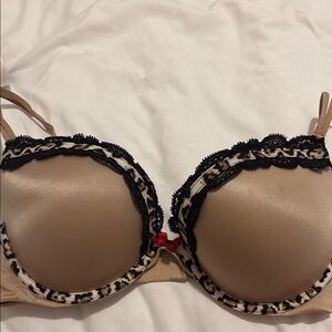 Leopard Print Lace Trim Bra